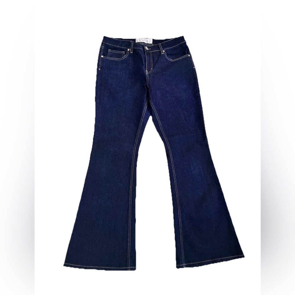 Indigo Rein Stretch Dark Wash Flare Leg Mid Rise Jeans Size 13 EUC